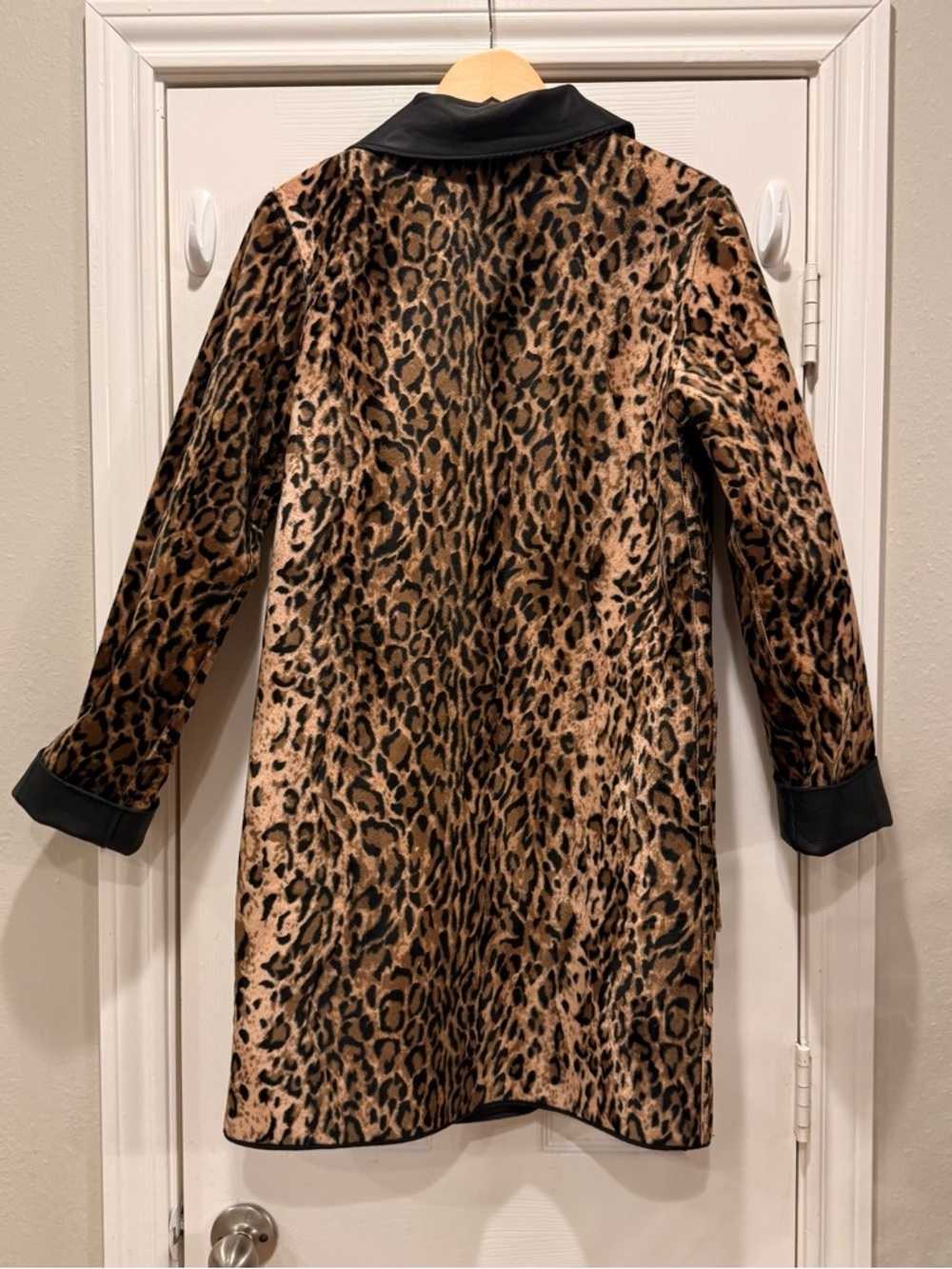 VTG 90s Newport News Leather Reversible Cheetah Longline Trench Coat Sz Small - Picture 4 of 9
